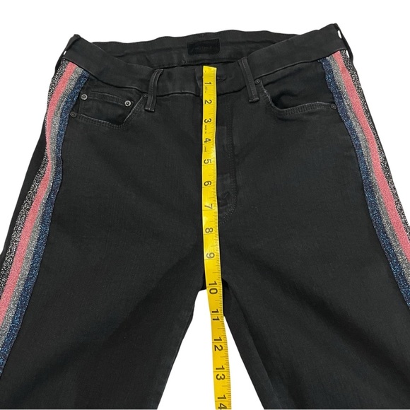 Mother High Waisted Looker Ankle Fray Black Guilty Glitter Racer Stripe Jeans 26 - Picture 10 of 16